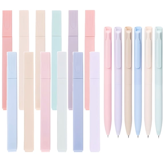 18 Piece Pens and Highlighters Set, 12 Pastel Markers 6 Fine Point Pens, Quick Dry for Bible Study, Office