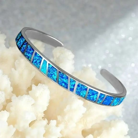 1pc Blue Opal Open Bangle - Simple Geometric Design, Unique Birthday Gift, Hip Hop Party Fashion for Men & Women,Blue Opal