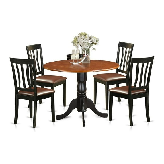 HomeStock 5 Piece Kitchen Table Set for 4 Includes a Round Dining Room Table with Dropleaf and 4 Solid Wood Seat Chairs, 42x42 Inch in Black and Cherry