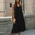 thumbnail image 2 of pimelu Dresses for Women Maxi Dress for Women Loose Flowy Ruffle Swing Button up Boho Tank Dress Summer Trendy Solid Sleeveless Round Neck Ladies Long Dresses, 2 of 7