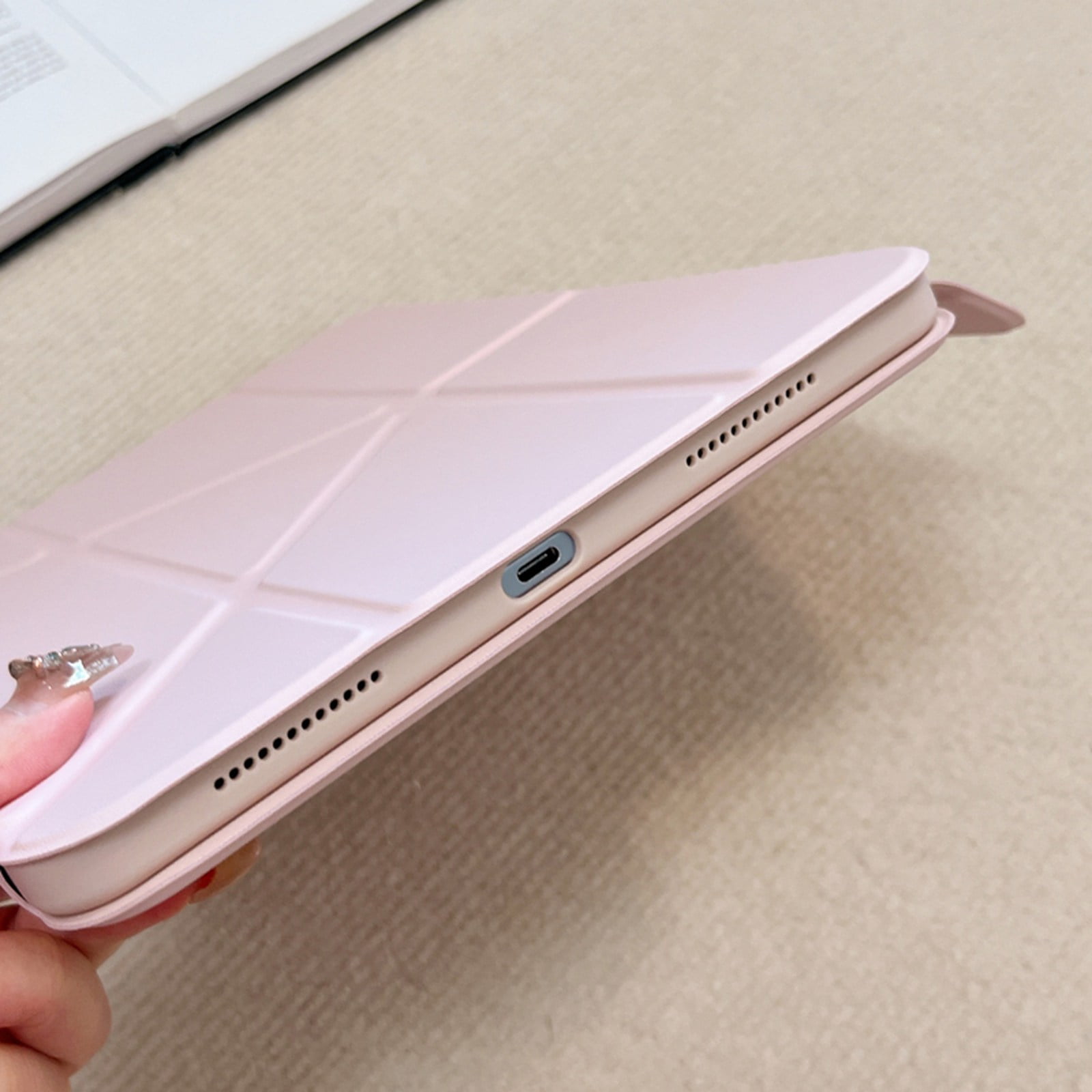 ELEHOLD Premium Tri-Fold Magnetic Tablet Case For iPad Air 11-inch M3 (2025) / M2 (2024) with Pencil Holder, Adjustable Stand Magnetic Detachable Shockproof Back Cover ,Pink