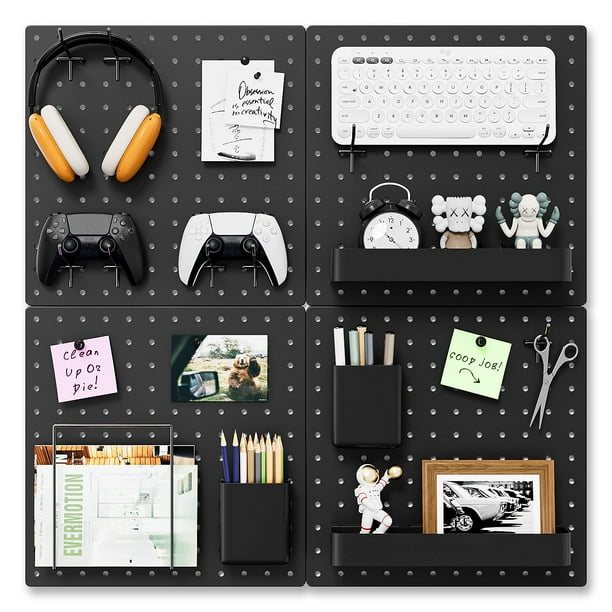 Organizador de pared Peg Board FZK PegBoard con 4 tableros perforados negros