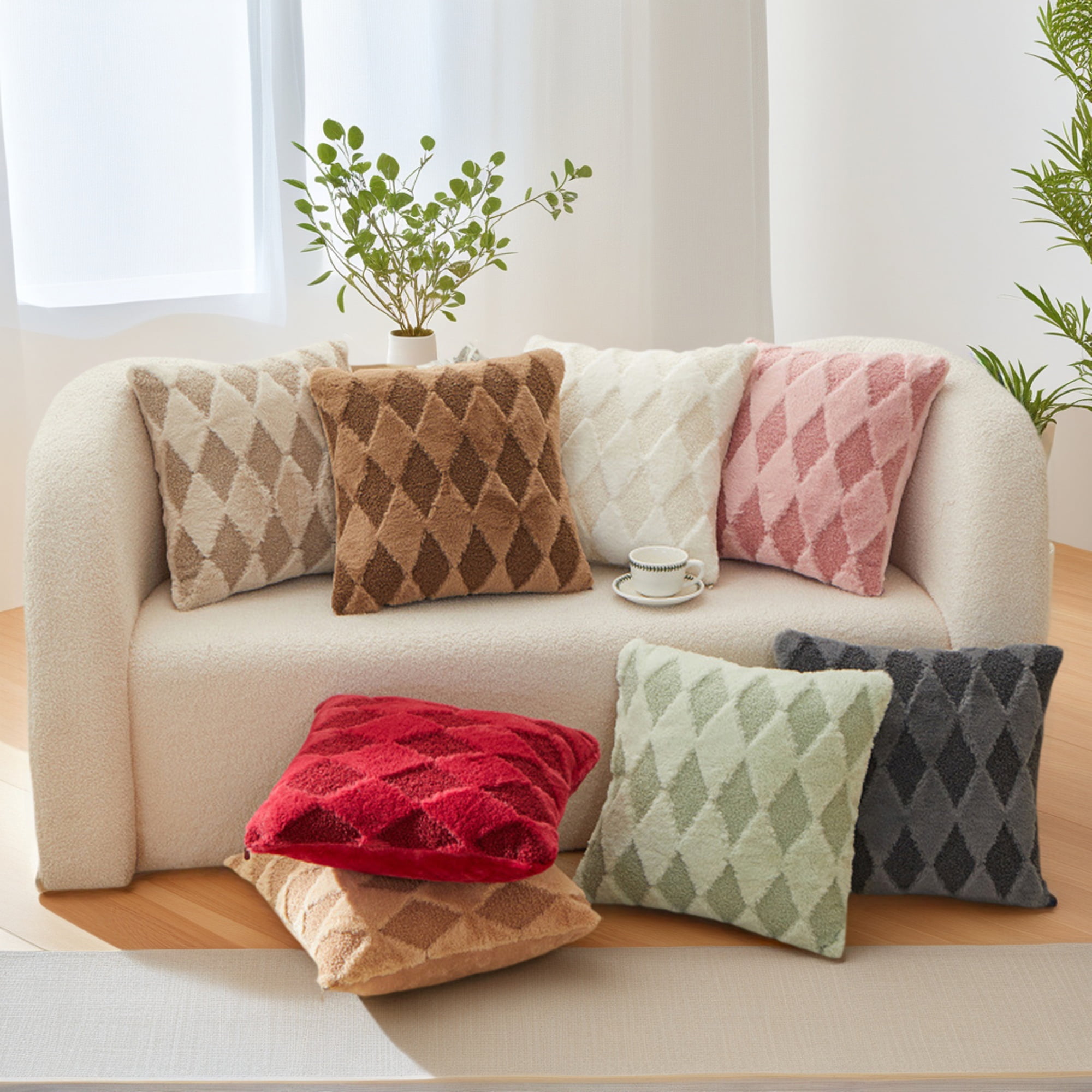 Unique Bargains Pack of 2 Plush Throw Pillow Covers with Diamond Pattern Green