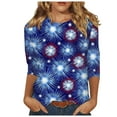 thumbnail image 2 of Women's Long Sleeve T-shirt Women 3/4 Sleeve Spring And Patriotic Top Women Neck Festival Blouses Clothes,Blue Women's Long sleeve T-shirt XL, 2 of 5