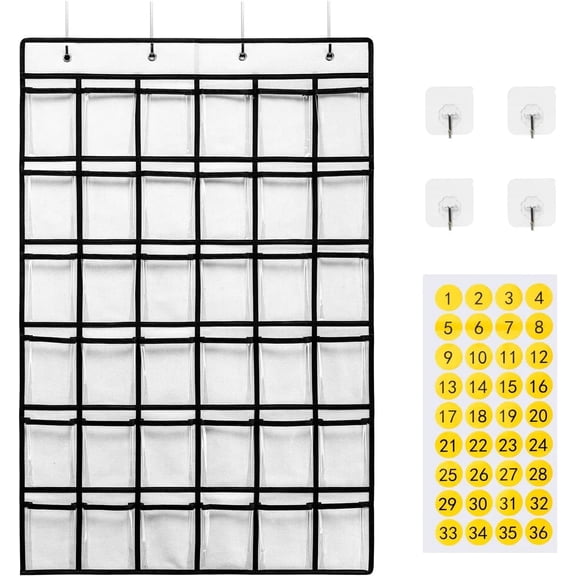 36 Clear Pockets Classroom Pocket Chart for Cell Phones Hanging Organizer for Calculator Holder