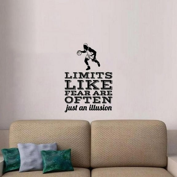 Limits Like Fear Are Often Just An Illusion Quotes Basketball Player Silhouette Vinyl Wall Sticker Art Decal Sports Boys Kids Room Design Bedroom Basketball Sports Wall Sticker Vinyl Size (30x22 inch)