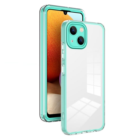 SaniMore for iPhone 14 Case Ultra Slim Transparent [Never-Yellowing], Rugged PC & TPU Bumpers Cover Built-in Detachable Lens Protector Anti-Fall Shockproof Protective Shell, Green