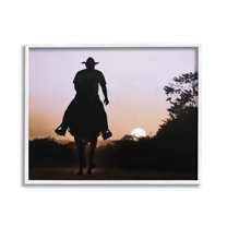 Stupell Industries Cowboy & Setting Sun Landscape Photography White Framed Art Print Wall Art, 20 x 16
