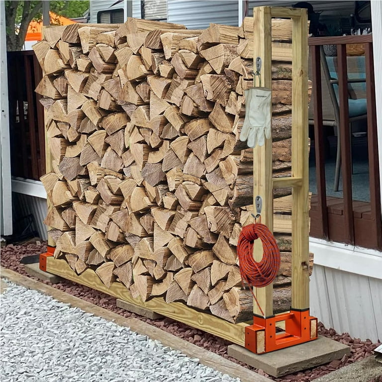 Outdoor Firewood Racks 2 Pack Log Storage Rack Bracket Kit Rust Free Heavy Duty Steel Adjustable Length Outside Fireplace Wood Holder with Screws