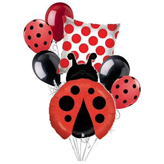DalvayDelights RED 7 pc Little Lady Bug Balloon Bouquet Party Decoration Happy Birthday Baby Shower …
