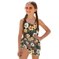 thumbnail image 2 of SEANATIVE 7-8 Year Kid Girl Swimsuit with Mesh Skirt Coverup One Piece Bathing Suit Comfortable Stretch Summer Swimwear with Adjustable Strap, Tropical Hibiscus Floral Palm Leaf, 2 of 7