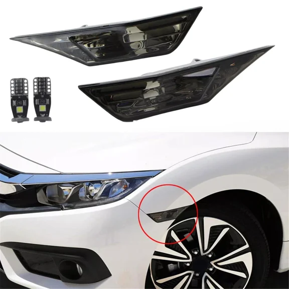 Smoked Side Marker Lamp Turn Signal Light W/ Led Bulbs for Honda Civic 2016-2021