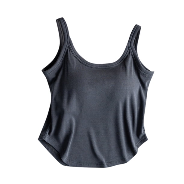 Camiseta interior de color liso con relleno en el pecho para mujer: camiseta sin mangas adelgazante 80 % algodón y spandex para deporte y ropa exterior.