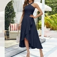 thumbnail image 3 of RYRJJ Halter Cocktail Dresses for Women Prom Formal Wedding Bridesmaid Dress Ruffled Maxi High Low Evening Party Dress(Navy,M), 3 of 7