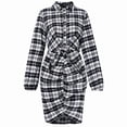 thumbnail image 4 of Vestido camisero Manga larga Solapa Cintura alta Anudado Paquete de rejilla informal Falda a la cadera para mujer Blanco y negro L, 4 of 7