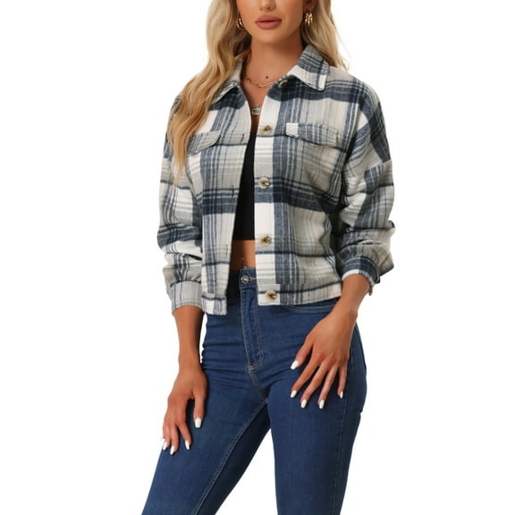 MODA NOVA Juniors Fall Lightweight Button Down Shirt Cropped Waffle Knit Shacket Jacket Gray Blue XS