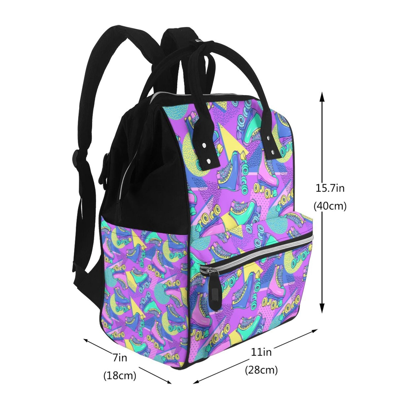 Ratiio Disco Roller Skates Mummy Backpack - Waterproof Twill Canvas, Large Capacity Diaper Bag with Multiple Pockets and Adjustable Straps