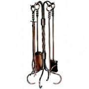 Uniflame 5 Piece Antique Copper Fireset with Ring/Swirl Handles & Tampico Brush
