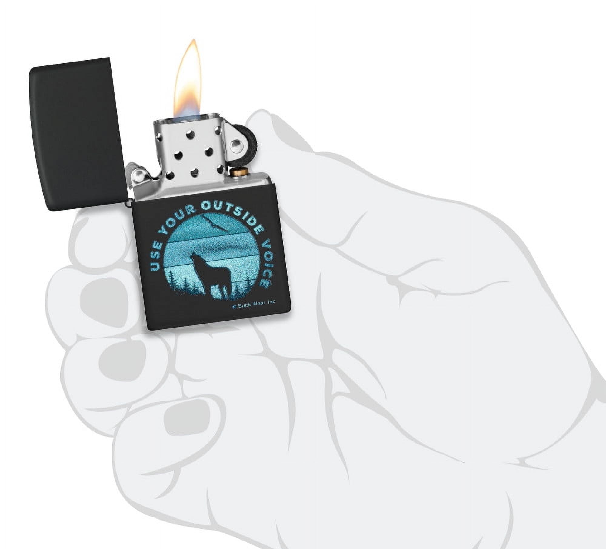 Zippo Pocket Lighter Buck Wear™ Use Your Outside Voice Design Black Matte