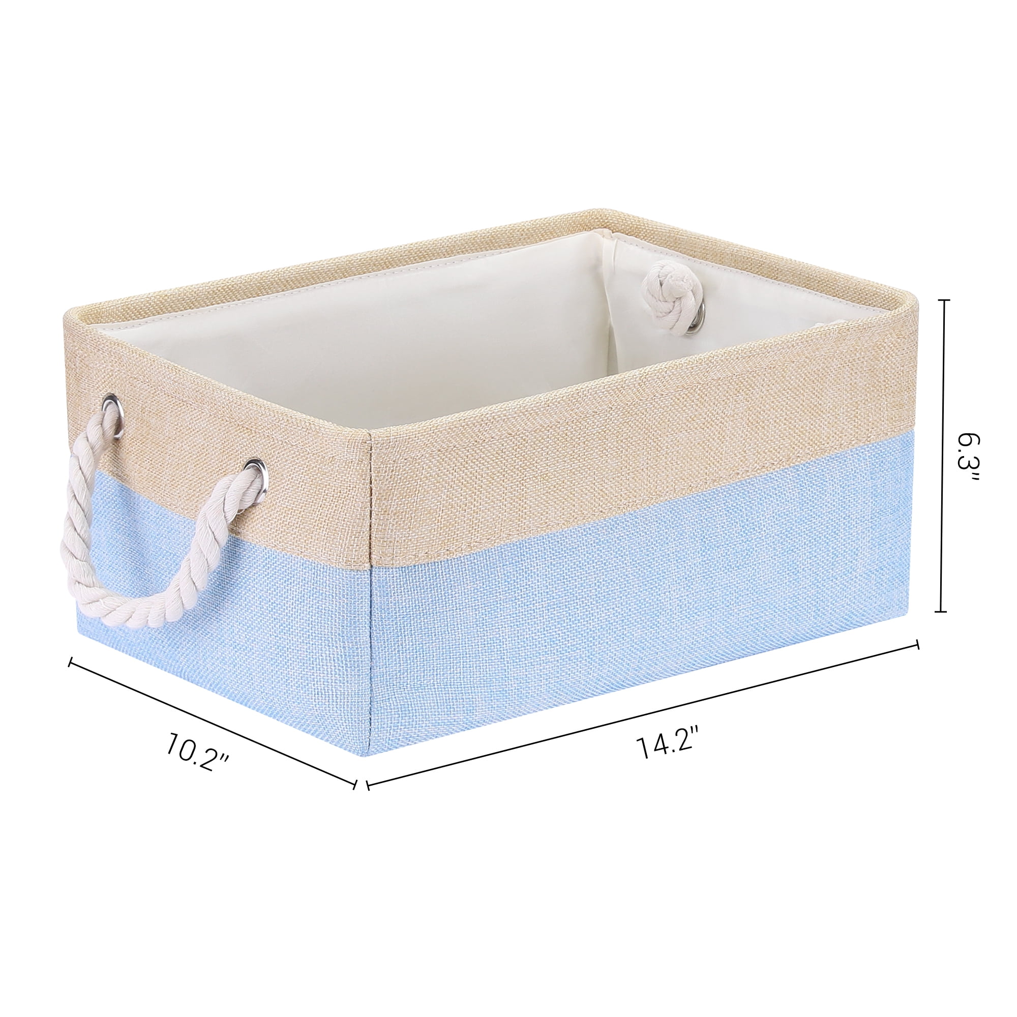 Unique Bargains Storage Bin with Handle Fabric Cube Light Blue/Brown 14*10*6.5in