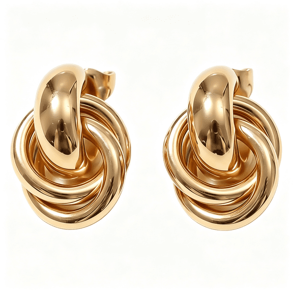 DESIGNICE 14K Gold Plated Textured Interlocking Double Ring Stud Earrings for Women,Modern Gold Statement Earrings with Surgical Stainless Steel Posts 14K Gold Stud Earrings for Women