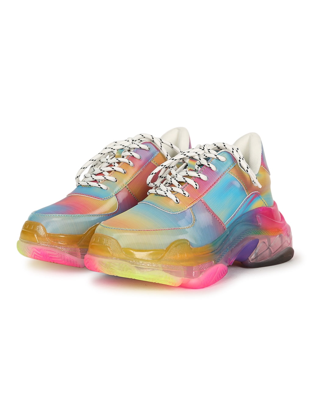 Sporty Sneakers For Men, Holographic Lace-up Front Chunky Sneakers | SHEIN  USA