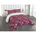 thumbnail image 3 of Ambesonne Ombre Quilted Bedspread Set 3 Pcs, Modern Floral Leaf Nature, King Size, Purple White, 3 of 5