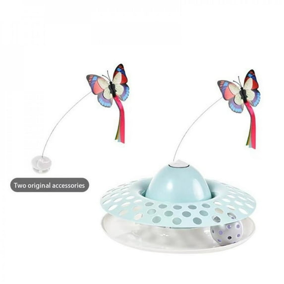 Elaydool Rotating Cat Toy Colorful Butterfly Funny Pet Dog Kitten Interactive Training Turntable 2-Level Tower Tracks Ball Toys