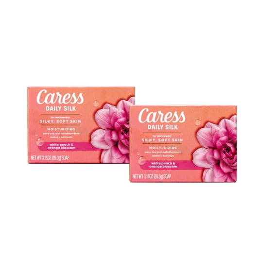 Caress Daily Silk White Peach & Orange Blossom Moisturizing Beauty Bar Soap, 3.15 OZ - 2 Pack