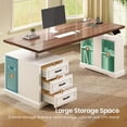 thumbnail image 5 of Standing Desk with 3 Wood Drawers, Farmhouse Computer Desk with Power Outlets & Open Shelves, 63" Height Adjustable Home Office Desk, Stand Up Desk with Storage, White, 5 of 9