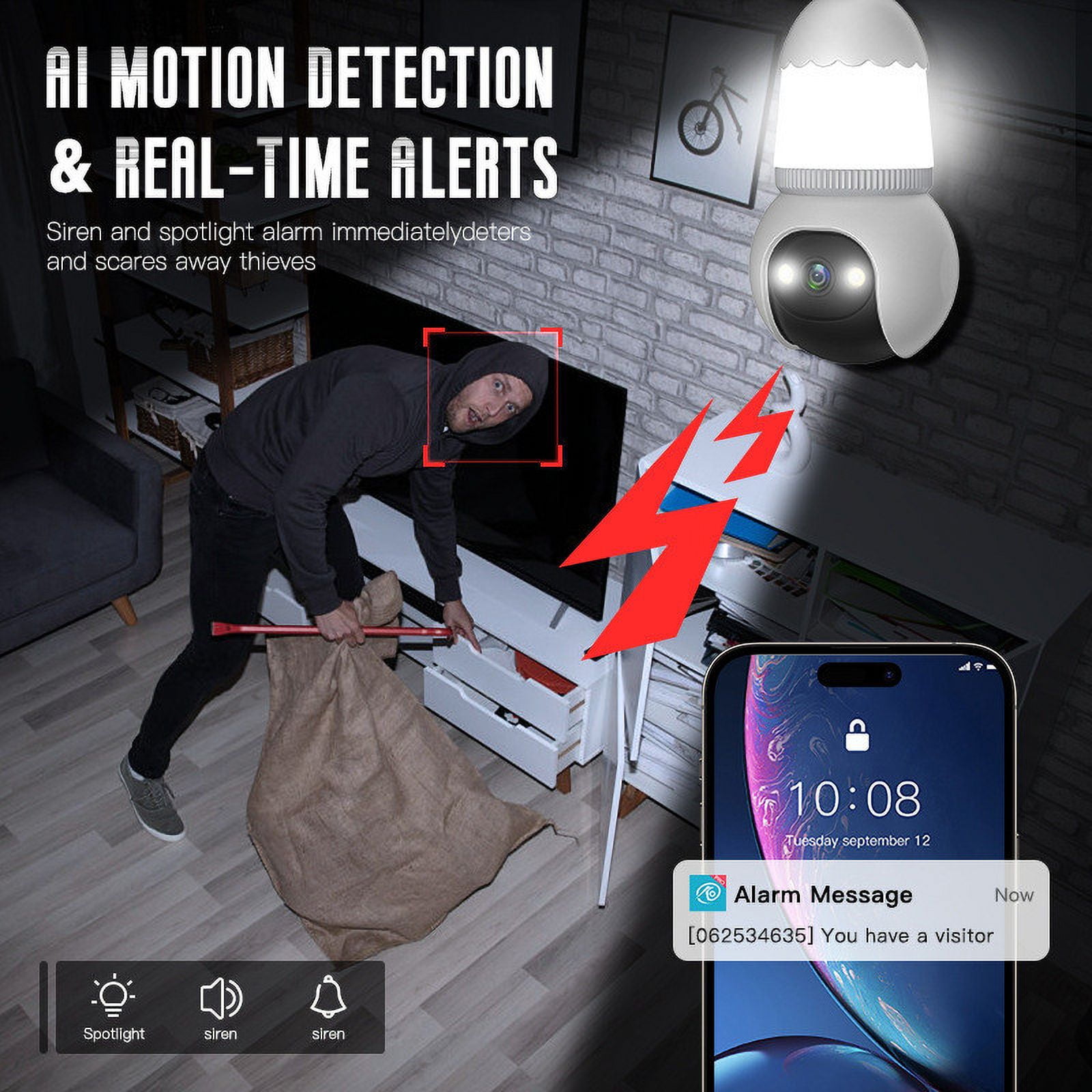 AZXY Wireless Security Camera,Smart Security Cameras,Indoor/Outdoor Smart Pet Monitors for Home,1080p Hd Night Vision Wifi 360 Smart Surveillance Camera