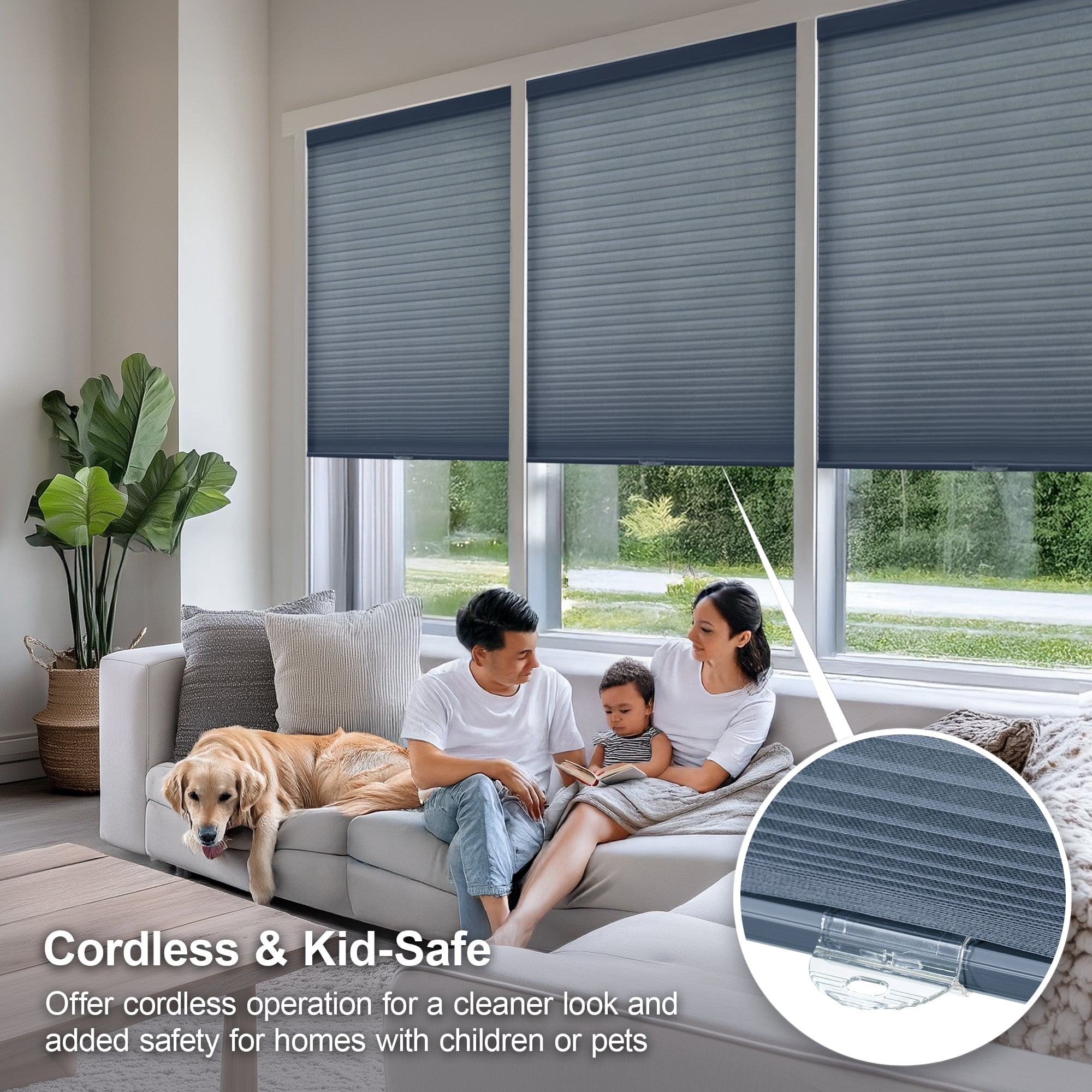 Chicology Light Filtering Cellular Shade, Morning Ocean, 20.5"W X 64"H