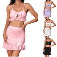 thumbnail image 2 of Gswybco Summer Bikini Set for Women 2PC Split Swimsuit Set Spaghetti Strap Bikini Top Short Beach Swimdress Pleated Bathing Swimwear with Chest Cushion, 2 of 7