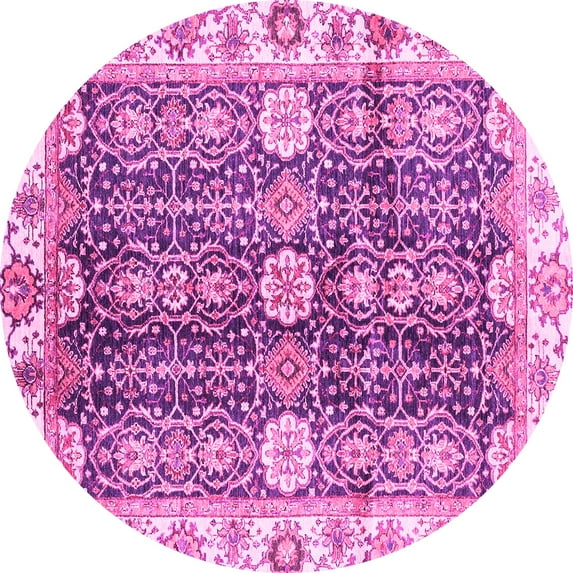 Ahgly Company Indoor Round Abstract Pink Modern Area Rugs, 7' Round