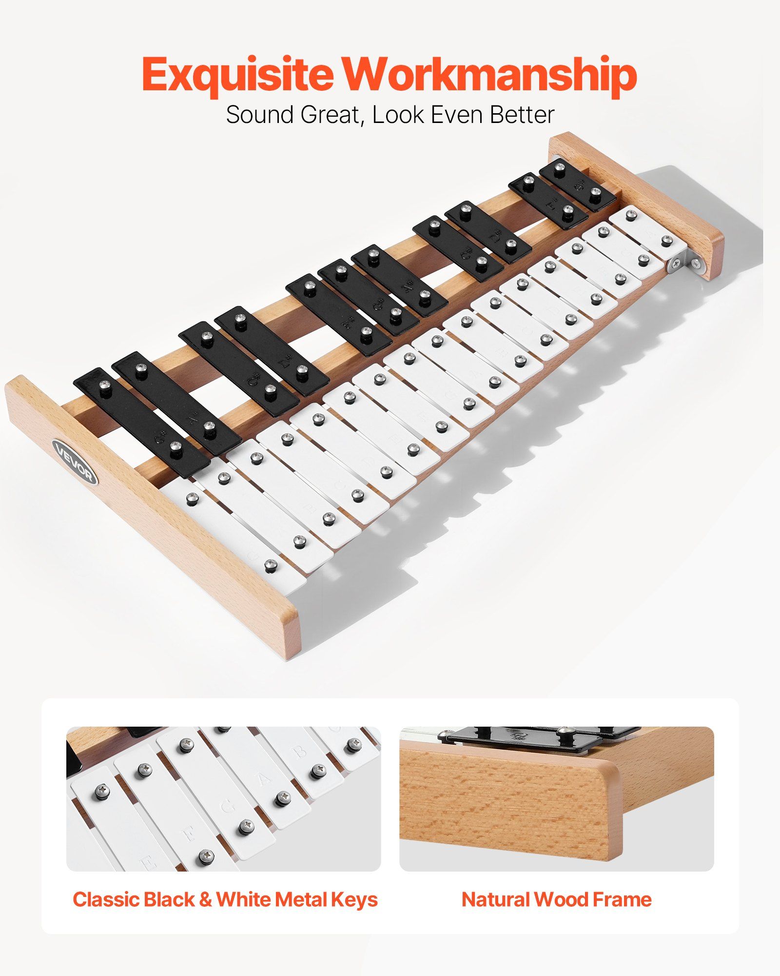 Professional 27 Note Glockenspiel Xylophone Percussion Instrument with Metal Keys 4 Mallets Carrying Bag for Adults Kids Music Teaching