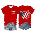 thumbnail image 1 of Hauts d'Été pour Femmes, Tenues de 4 Juillet 2024, Mode Féminine, Col Rond, Manches Courtes, Imprimé Drapeau Américain, Rouge, 1 of 3