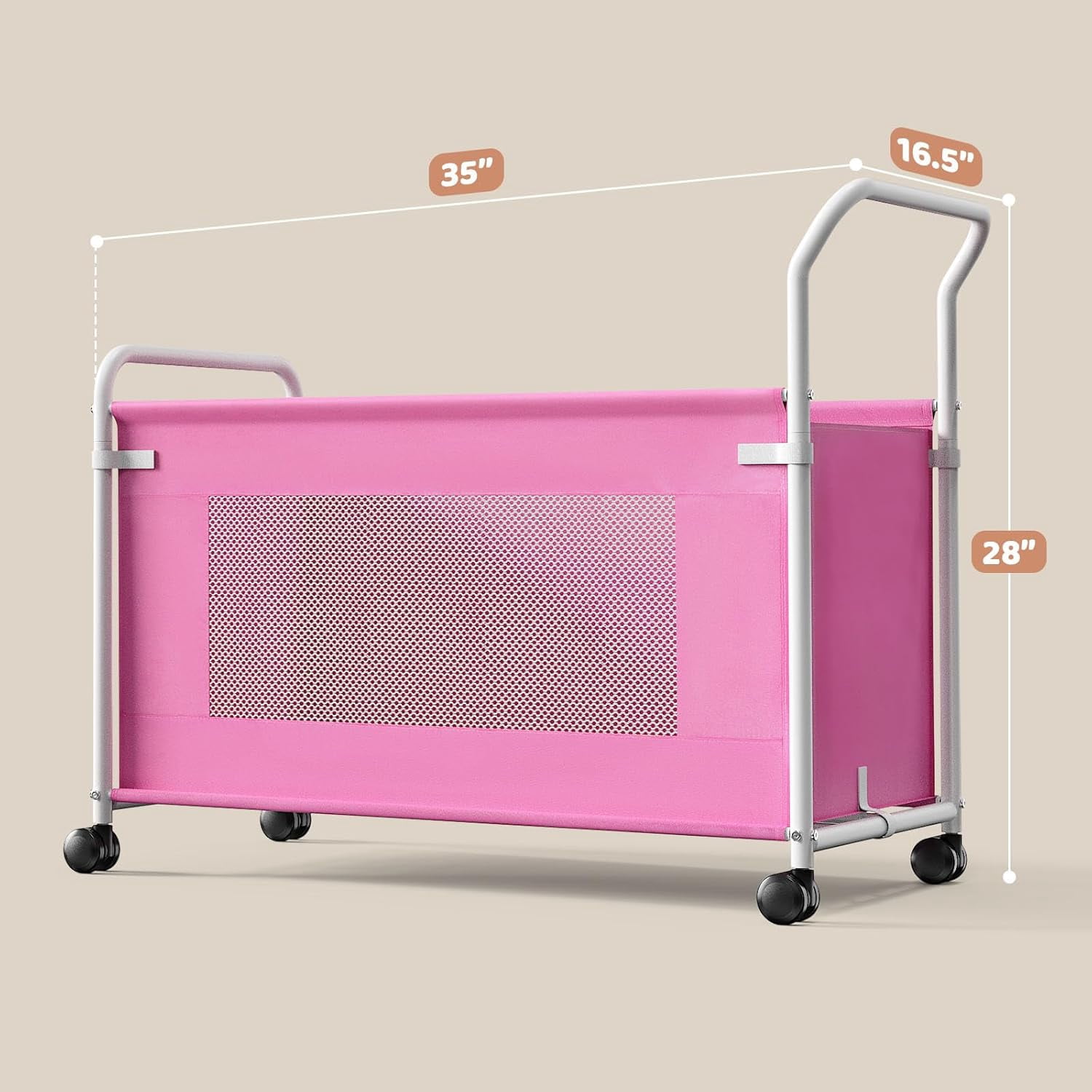 Extra Large Toy Box for Kids with 360° Rotating Wheels, Heavy Duty Toy Chest for Boys and Girls, Toy Storage Organizer for Kids, Toy Bins for Living Room, Nursery, Bedroom (Pink)
