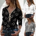 thumbnail image 3 of Gvmfive Women Love Heart Print 1/2 Zip Lapel Neck Tops Casual Long Sleeve T-shirt, 3 of 4