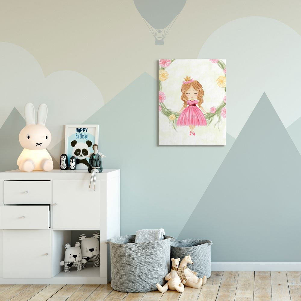 Stupell Industries Glam Girly Princess with Crown Soft Pink Floral Canvas Wall Art Design by Ziwei Li, 24" x 30"