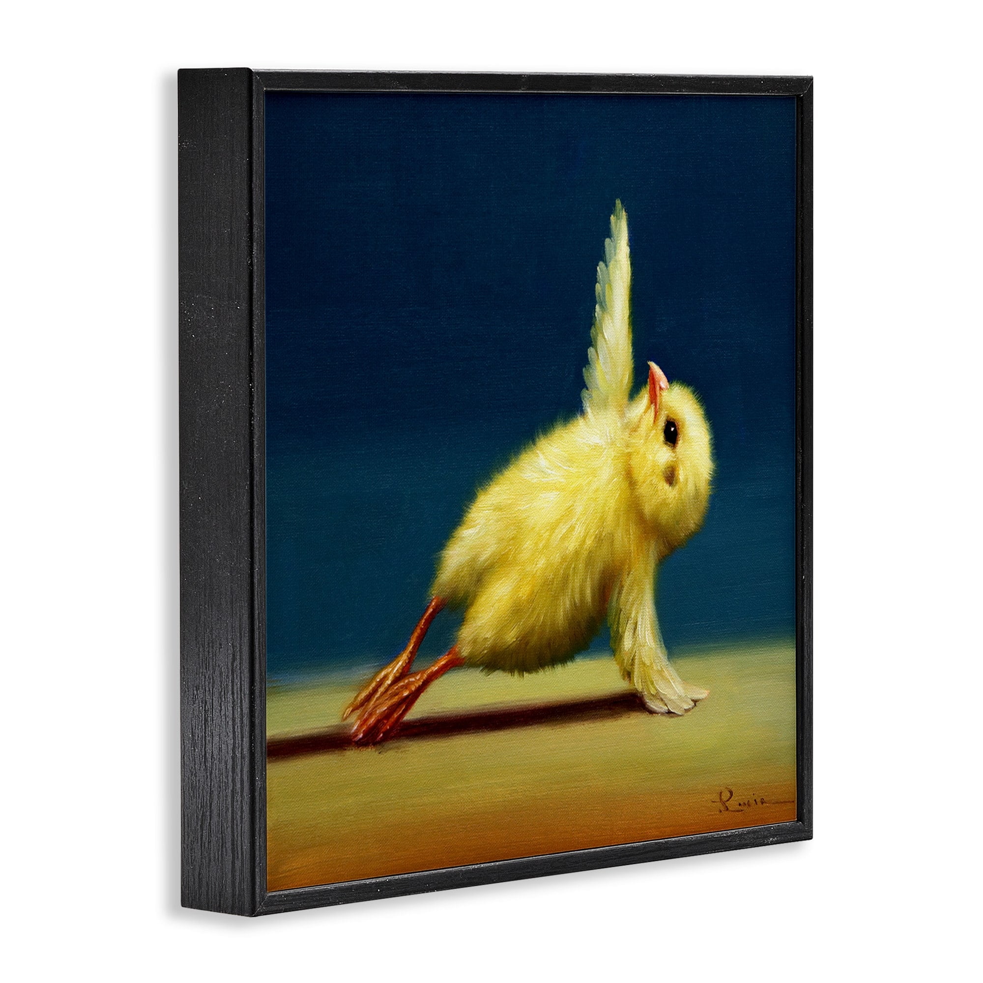 Stupell Industries Cute Yellow Chick Stretching Yoga Detailed Painting Black Framed Art Print Wall Art, 24x24, by Lucia Heffernan