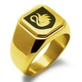 thumbnail image 1 of Stainless Steel Swan Harmony Coat of Arms Shield Engraved Square Flat Top Biker Style Polished Signet Ring, 1 of 1