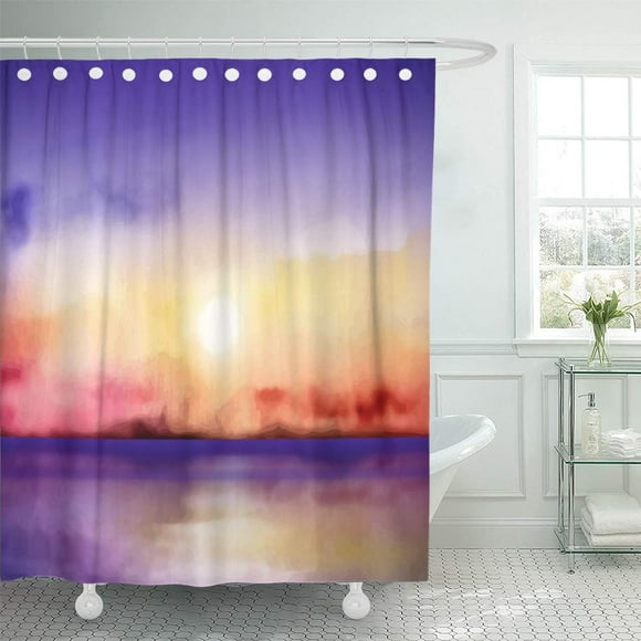 YUSDECOR Watercolor Pretty Sunset All Bathroom Decor Bath Shower Curtain 66x72 inch