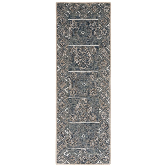 SAFAVIEH Aspen Marcoantonio Floral Bordered Wool Runner Rug, Blue/Beige, 2'3" x 7'