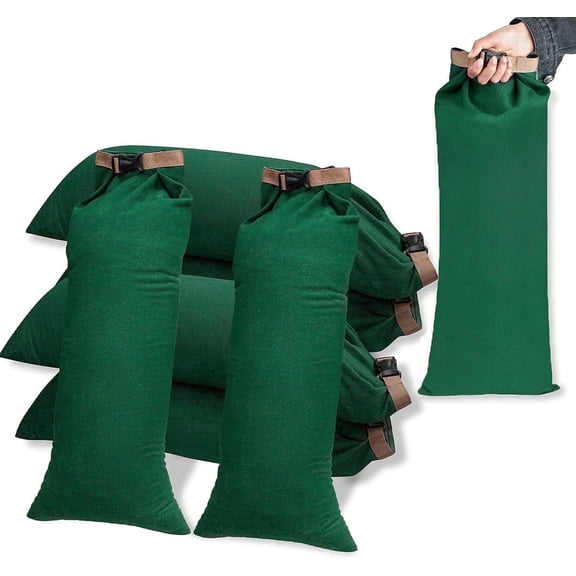 6-Pack Reusable Flood Barrier Bags - Thickened Long Canvas Sandbags with Buckle Clips for Home Flood Control - Quick Water Protection for Door, Window, Garage, and Basement Empty, Sand NOT Included