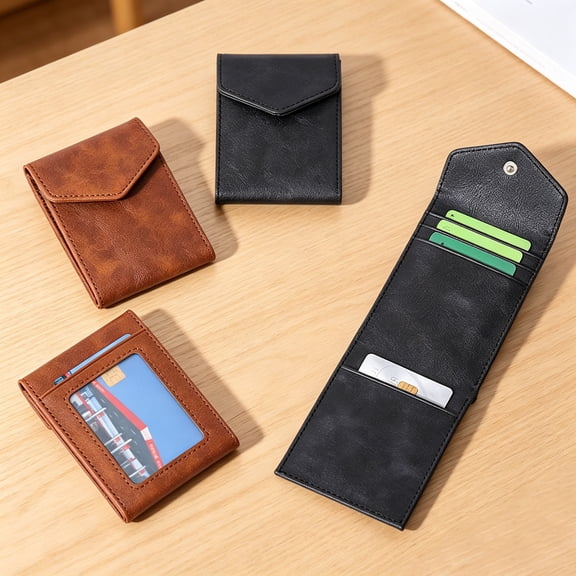 mdesiwst Vertical Card Wallet Slim Card Holder Cash Wallet Snap Button Closure Retro Faux Leather Wallet Gift for Men