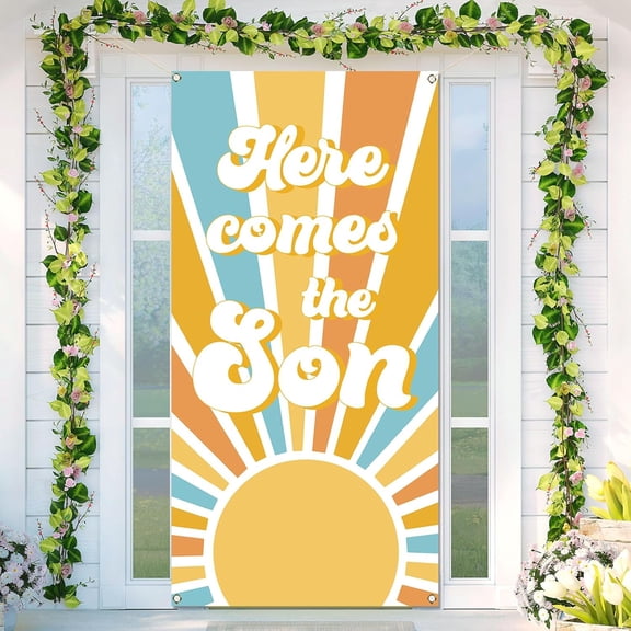 Here Comes The Son Door Cover Boys Baby Shower Party Decorations Banner Boho Sunshine Front Door Porch Banner
