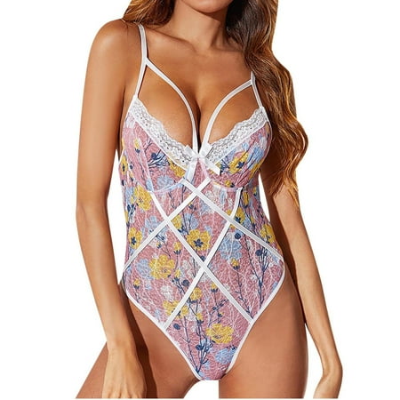 

Mrat Lingerie Sets Women Lingerie Mini Babydoll Ladies V Neck Lingerie Lace Splicing Sleepwear Sling Underwear Jumpsuit Embroidery Floral Mesh Lingerie