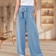 thumbnail image 4 of Pantalones Elegantes Pantalones plisados ​​cómodos de lino de algodón Traje de dama de oficina de damas sueltas (Azul L) Ygjytge para Mujer Azul T XL, 4 of 6