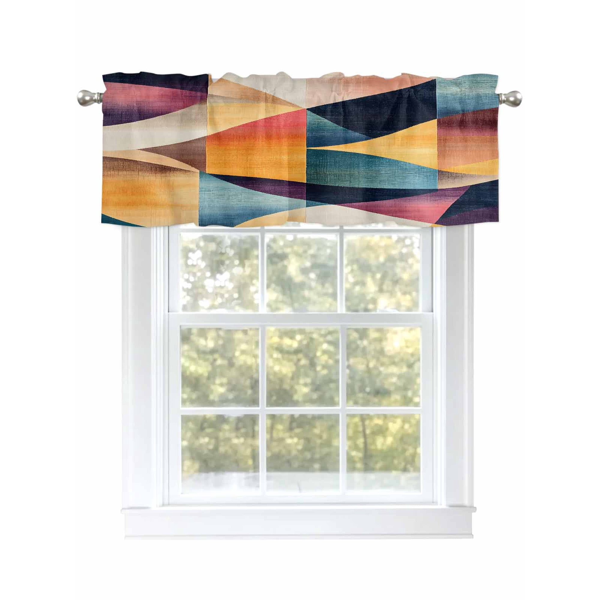 Abstract Geometric Curtain Valances for Windows, Orange Neutral Modern Art Kitchen Valance Window Treatment, Light Filtering Block Curtains for Bathroom/Bedroom/Living Room 42'' x 18''