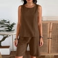 thumbnail image 4 of Two Piece Sets for Women Summer Crew Neck Sleeveless Vest Solid Color Pockets Short Ruffles Pants Cute Lounge Travel Outfits, 4 of 7